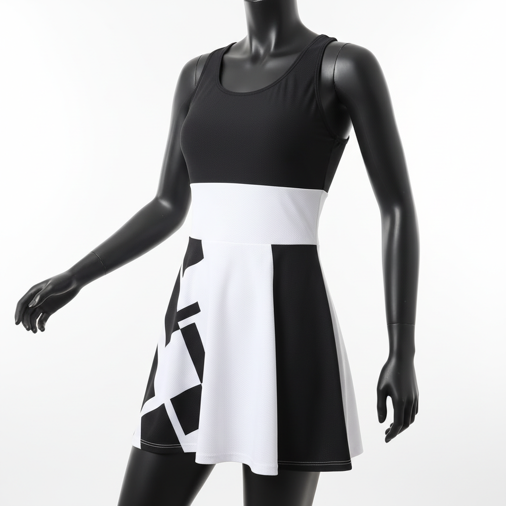 Black and White Color Block Swim Dress